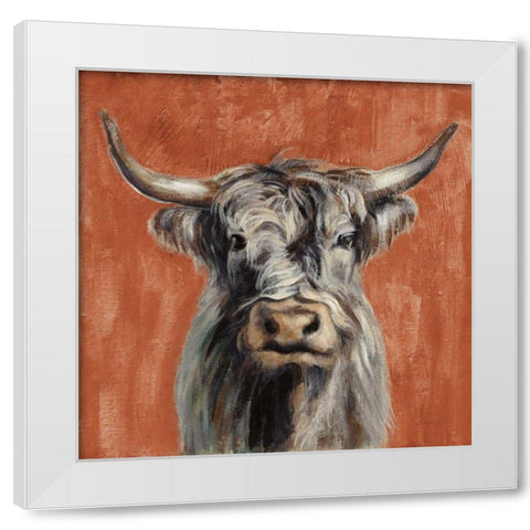 Highland Cow on Terracotta White Modern Wood Framed Art Print by Vassileva, Silvia