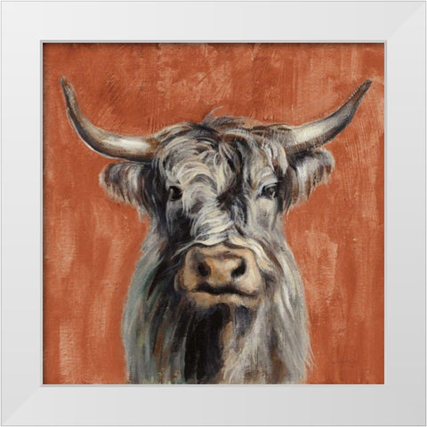 Highland Cow on Terracotta White Modern Wood Framed Art Print by Vassileva, Silvia