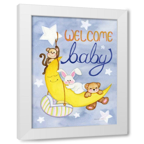 Welcome Baby White Modern Wood Framed Art Print by McKenna, Kathleen Parr