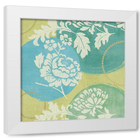Floral Decal Turquoise I White Modern Wood Framed Art Print by Charron, Veronique