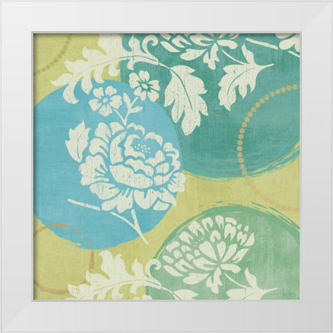 Floral Decal Turquoise I White Modern Wood Framed Art Print by Charron, Veronique