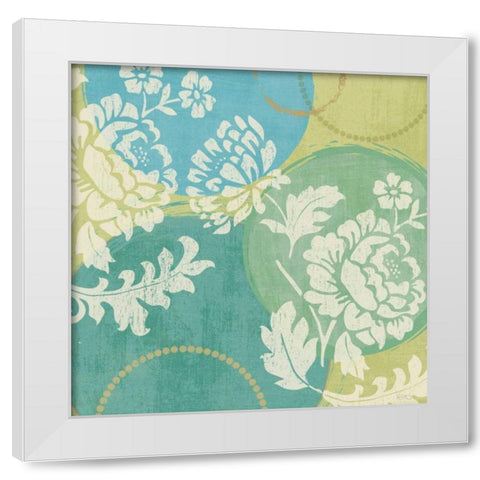 Floral Decal Turquoise II White Modern Wood Framed Art Print by Charron, Veronique