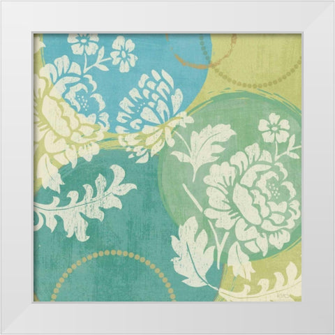 Floral Decal Turquoise II White Modern Wood Framed Art Print by Charron, Veronique