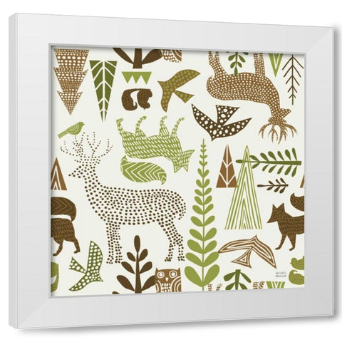 Forest Folklore Green Pattern IB White Modern Wood Framed Art Print by Mullan, Michael