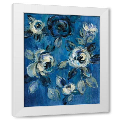 Loose Flowers on Blue I White Modern Wood Framed Art Print by Vassileva, Silvia