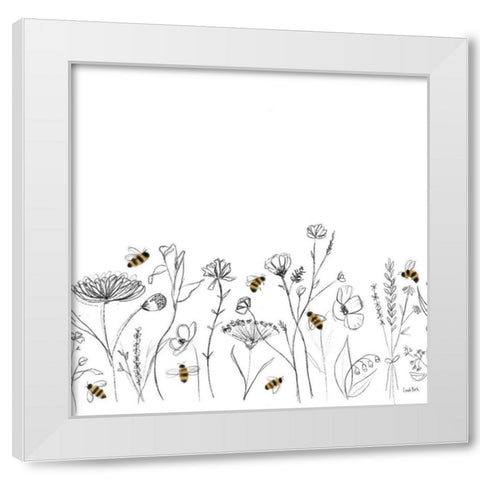 Bees and Botanicals Pattern IX White Modern Wood Framed Art Print by York, Leah