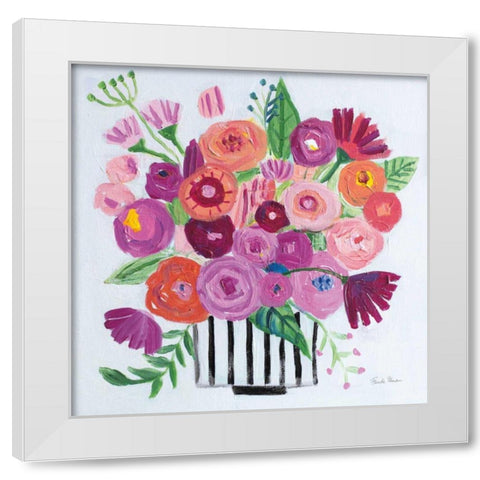 Pink Blossoms II Black Lines White Modern Wood Framed Art Print by Zaman, Farida