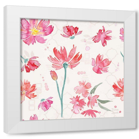 Flowers and Feathers Pattern IVA White Modern Wood Framed Art Print by June, Dina