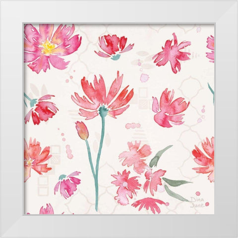 Flowers and Feathers Pattern IVA White Modern Wood Framed Art Print by June, Dina