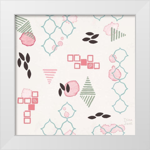 Flowers and Feathers Pattern VA White Modern Wood Framed Art Print by June, Dina