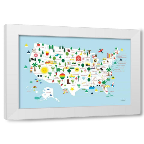 Fun USA Map White Modern Wood Framed Art Print by Kelle, Ann