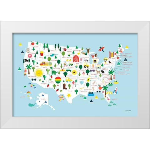 Fun USA Map White Modern Wood Framed Art Print by Kelle, Ann