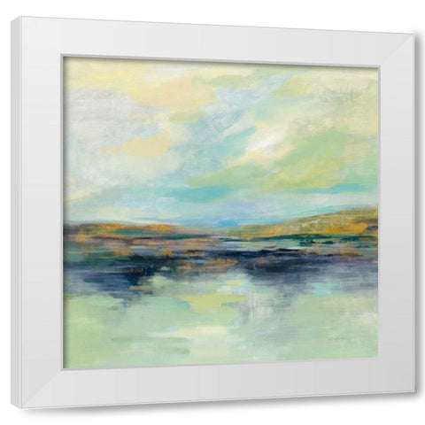 Golden Fields by the River White Modern Wood Framed Art Print by Vassileva, Silvia