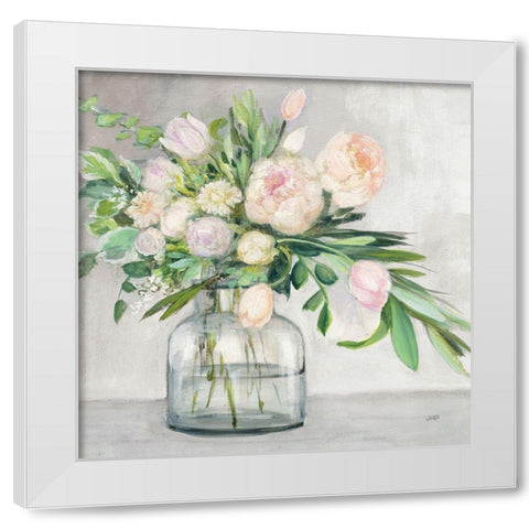 Blushing Spring Bouquet Gray Sq White Modern Wood Framed Art Print by Purinton, Julia