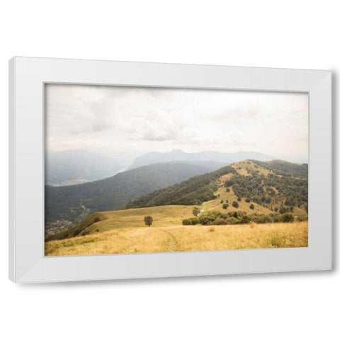 Grassy Hills and Mountains White Modern Wood Framed Art Print by Aledanda