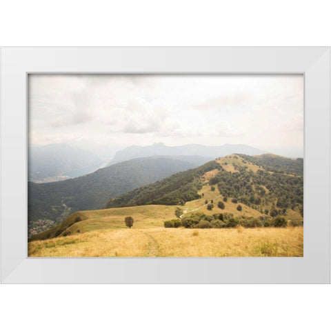 Grassy Hills and Mountains White Modern Wood Framed Art Print by Aledanda