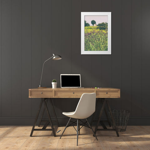 Roadside Flowers White Modern Wood Framed Art Print by Aledanda