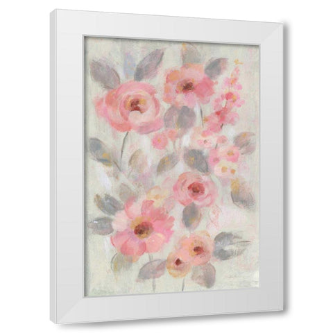 Expressive Pink Flowers I White Modern Wood Framed Art Print by Vassileva, Silvia