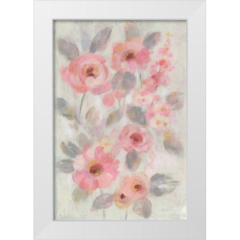 Expressive Pink Flowers I White Modern Wood Framed Art Print by Vassileva, Silvia
