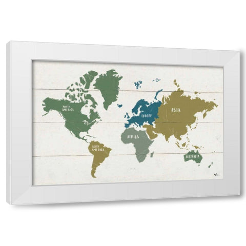 Peace and Lodge World Map White Modern Wood Framed Art Print by Penner, Janelle