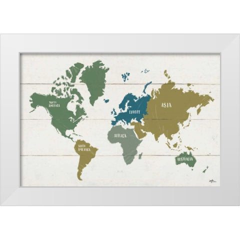 Peace and Lodge World Map White Modern Wood Framed Art Print by Penner, Janelle