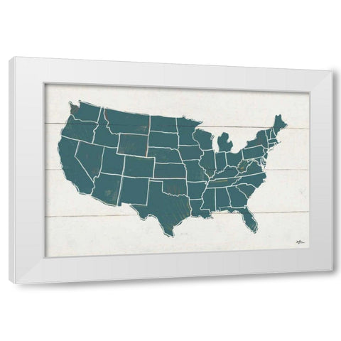 Peace and Lodge USA Map White Modern Wood Framed Art Print by Penner, Janelle