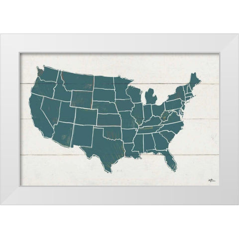 Peace and Lodge USA Map White Modern Wood Framed Art Print by Penner, Janelle