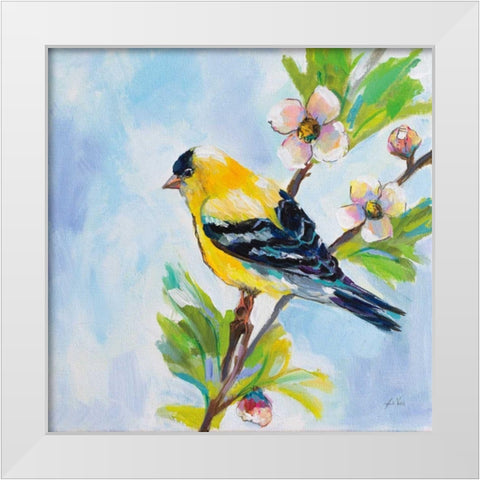 Golden Finch White Modern Wood Framed Art Print by Vertentes, Jeanette