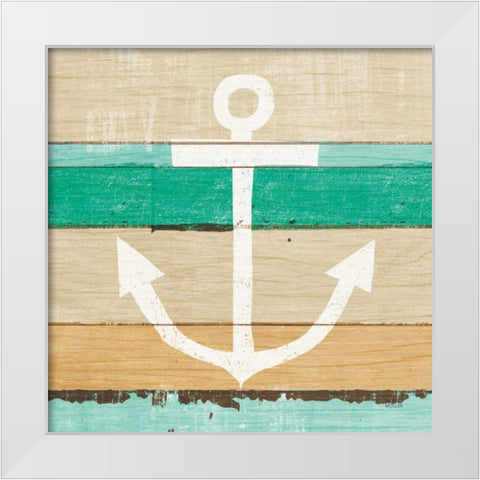 Beachscape III Anchor Green White Modern Wood Framed Art Print by Mullan, Michael