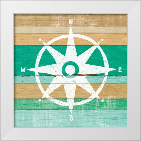 Beachscape IV Compass Green White Modern Wood Framed Art Print by Mullan, Michael