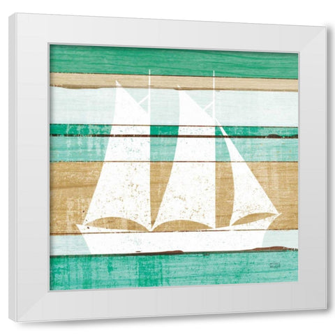 Beachscape V Boat Green White Modern Wood Framed Art Print by Mullan, Michael