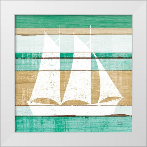 Beachscape V Boat Green White Modern Wood Framed Art Print by Mullan, Michael