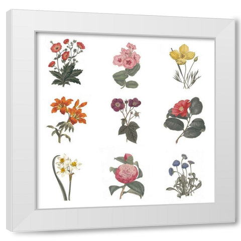 Monument Etching Tile Flowers Sq II White White Modern Wood Framed Art Print by Wild Apple Portfolio