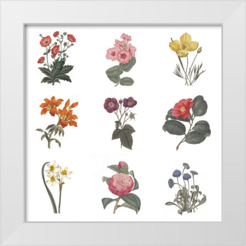 Monument Etching Tile Flowers Sq II White White Modern Wood Framed Art Print by Wild Apple Portfolio