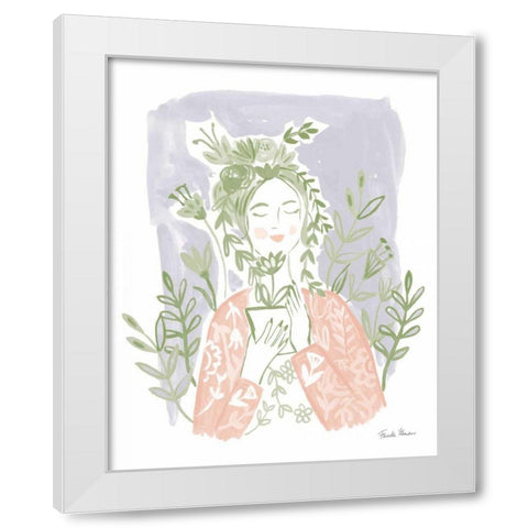 Pastel Plant Lady White Modern Wood Framed Art Print by Zaman, Farida