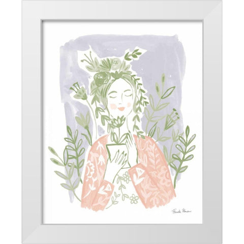 Pastel Plant Lady White Modern Wood Framed Art Print by Zaman, Farida