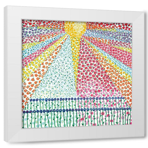 Sunburst of Flowers White Modern Wood Framed Art Print by Davis, Joan E.