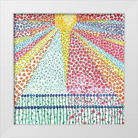 Sunburst of Flowers White Modern Wood Framed Art Print by Davis, Joan E.