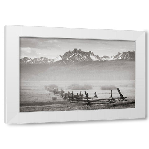 Stanley Basin Fence and Fog White Modern Wood Framed Art Print by Majchrowicz, Alan