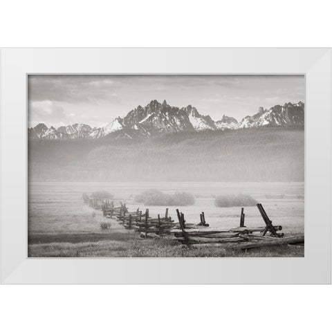 Stanley Basin Fence and Fog White Modern Wood Framed Art Print by Majchrowicz, Alan