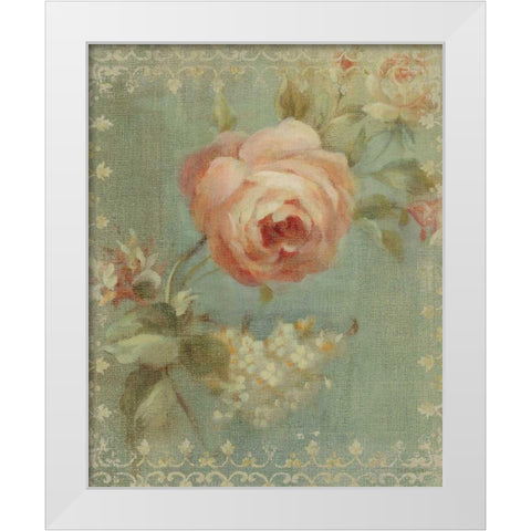 Rose on Sage White Modern Wood Framed Art Print by Nai, Danhui