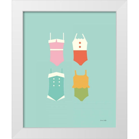 Summer Bathing Suits Blue White Modern Wood Framed Art Print by Kelle, Ann