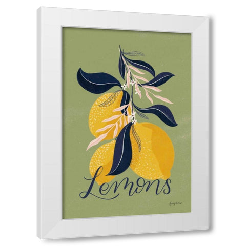 Lemons I Green White Modern Wood Framed Art Print by Thorns, Becky