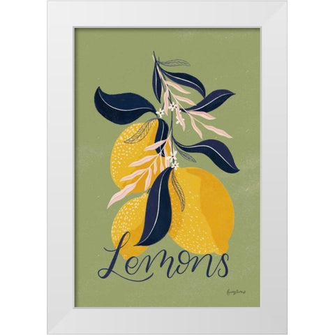 Lemons I Green White Modern Wood Framed Art Print by Thorns, Becky