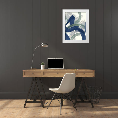 Navy Brushy Abstract II White Modern Wood Framed Art Print by Nai, Danhui