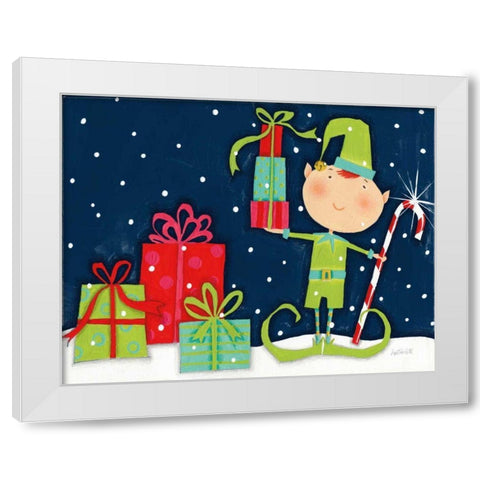 Bright Christmas Candy Cane Elf Blue White Modern Wood Framed Art Print by Tavoletti, Anne