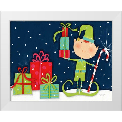 Bright Christmas Candy Cane Elf Blue White Modern Wood Framed Art Print by Tavoletti, Anne