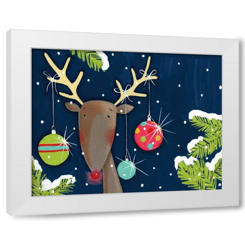 Bright Christmas Deer Blue White Modern Wood Framed Art Print by Tavoletti, Anne