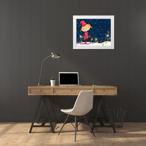 Bright Christmas Lights Elf Blue White Modern Wood Framed Art Print by Tavoletti, Anne