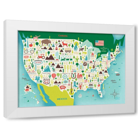 Illustrate USA waves White Modern Wood Framed Art Print by Mullan, Michael